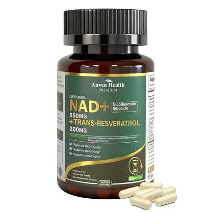 Anven Health Liposomal NAD+ Resveratrol Supplement - NMN Alternative with Trans-Resveratrol, Quercetin & Fisetin - NAD Plus for Women and Men, Cellular Energy & Healthy Aging, Non-GMO | 180 Capsules Anven HealthBuy Supplements Australia