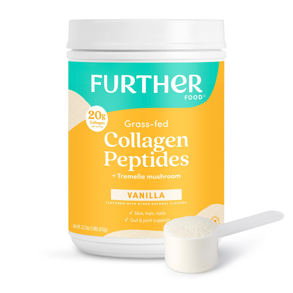 Further Food Vanilla Collagen Peptides Powder with Tremella Mushroom – 100% Grass-Fed, Hydrolyzed Type 1 & 3, 20g of Collagen per Serving, Supports Skin, Hair, Nails & Joints, 22.22 Oz Further FoodBuy Supplements Australia