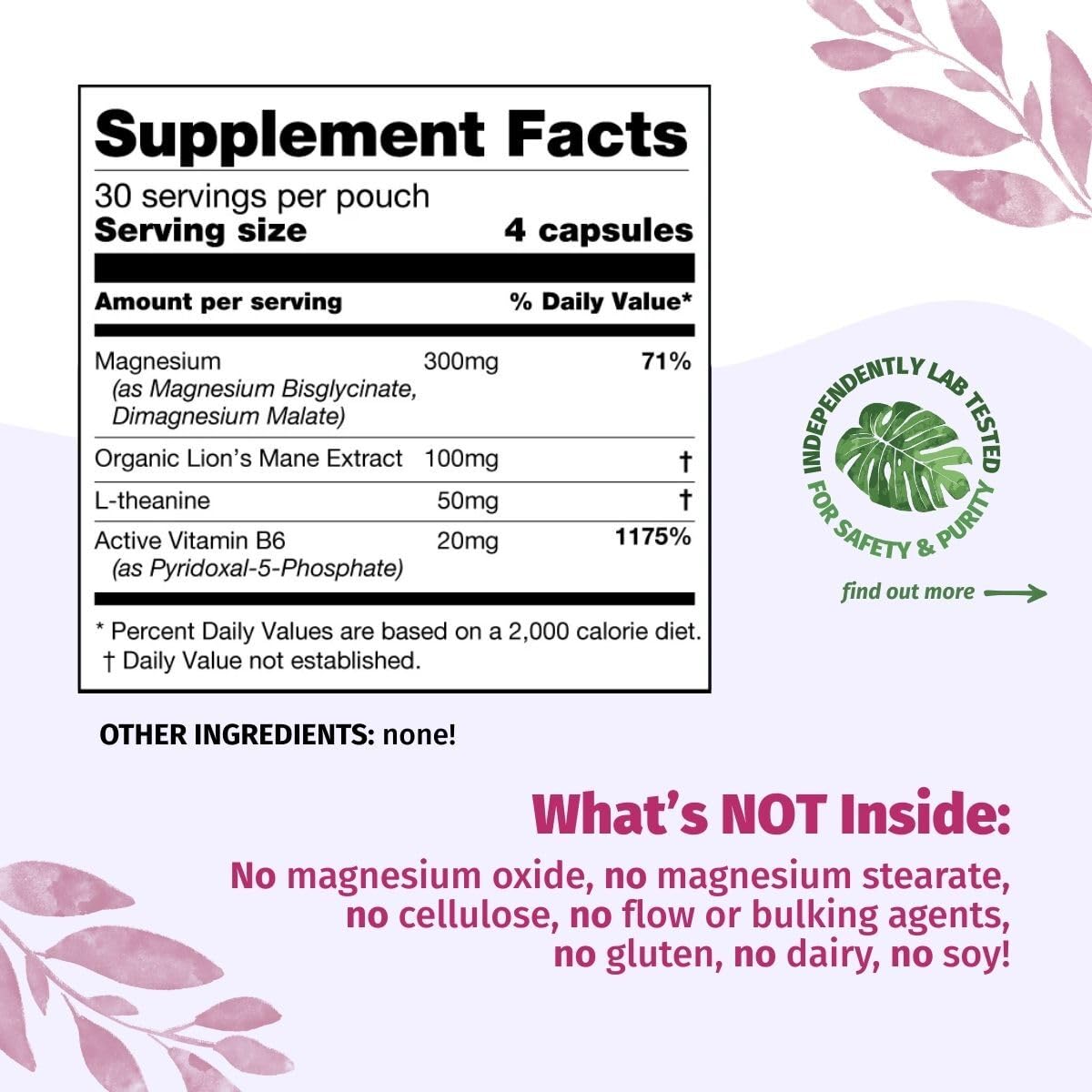 Enhanced Magnesium (Capsules) | Precise 300mg per Serving | Enhancement Blend: Organic Lion's Mane Extract, L-theanine, Active Vitamin B6 | 120 Capsules - by Organic Burst Organic BurstBuy Supplements Australia