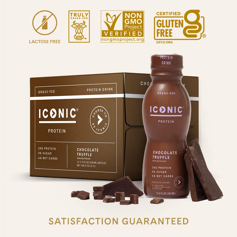 Iconic Protein Drinks, Chocolate Truffle (12 Pack) - Sugar Free & Low Carb - 20g Grass Fed Protein - Lactose Free, Gluten Free, Non-GMO, Kosher - Keto Friendly Protein Shakes ICONIC buy supplements Au