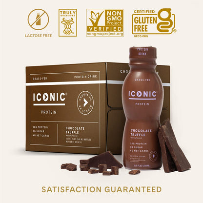 Iconic Protein Drinks, Chocolate Truffle (12 Pack) - Sugar Free & Low Carb - 20g Grass Fed Protein - Lactose Free, Gluten Free, Non-GMO, Kosher - Keto Friendly Protein Shakes ICONIC buy supplements Au