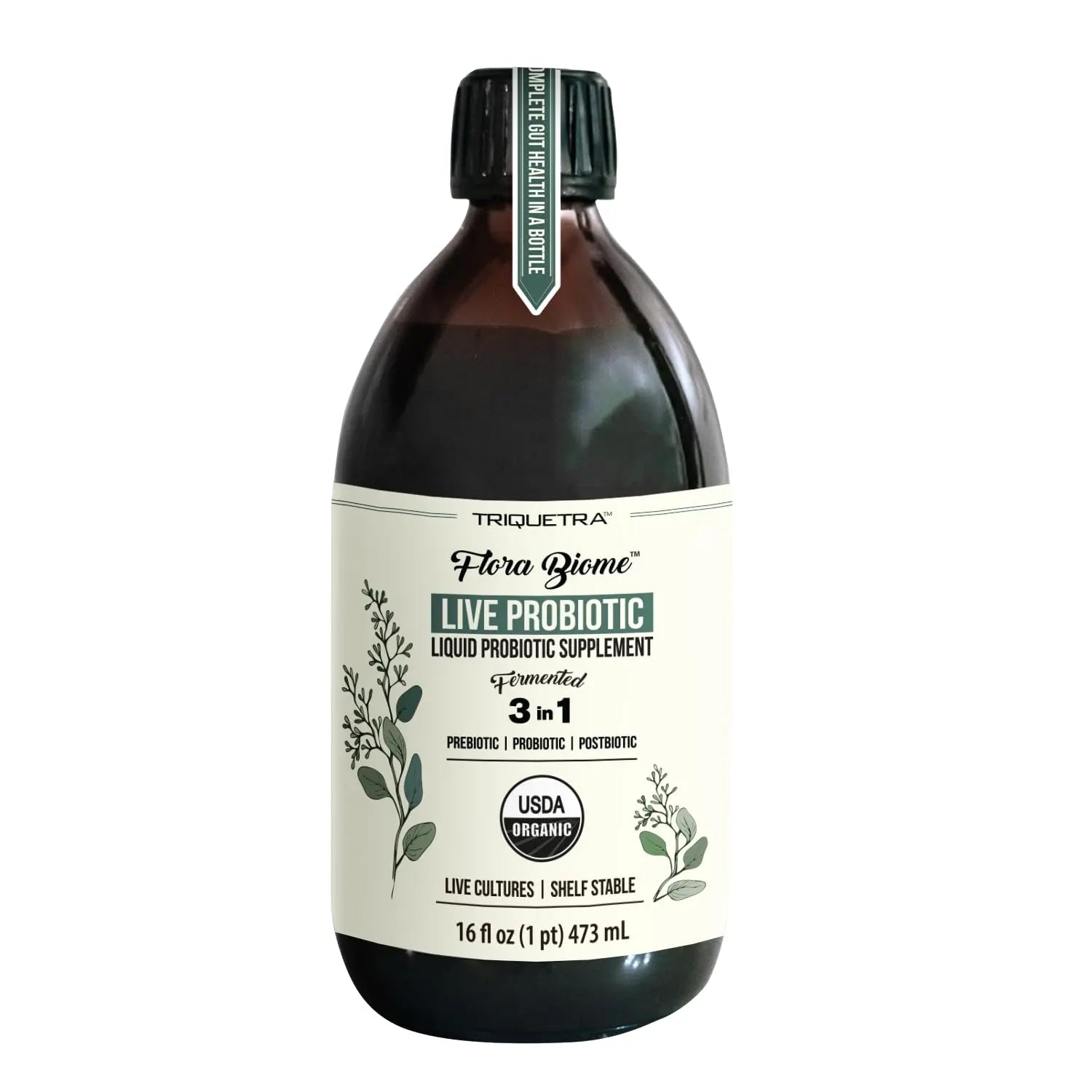 Flora Biome - Live Probiotic, Prebiotic, & Postbiotic – Organic Live-Culture – 10 Probiotic Strains, 18 Fermented Herbs - Complete Gut Health & Microbiome Optimizer (16 oz) Triquetra HealthBuy Supplements Australia