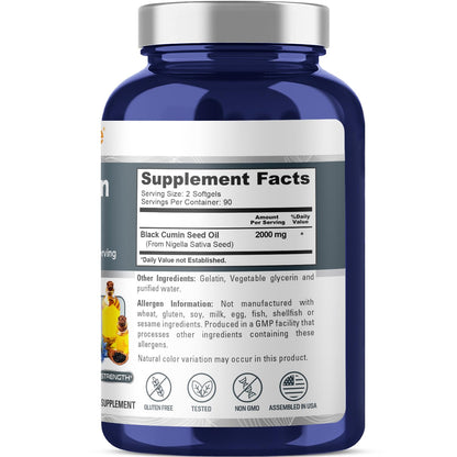 NusaPure Black Seed Oil 2000mg per Serving - 180 Softgel Caps (Non-GMO, Gluten-Free) Cold-Pressed Nigella Sativa NusaPureBuy Supplements Australia
