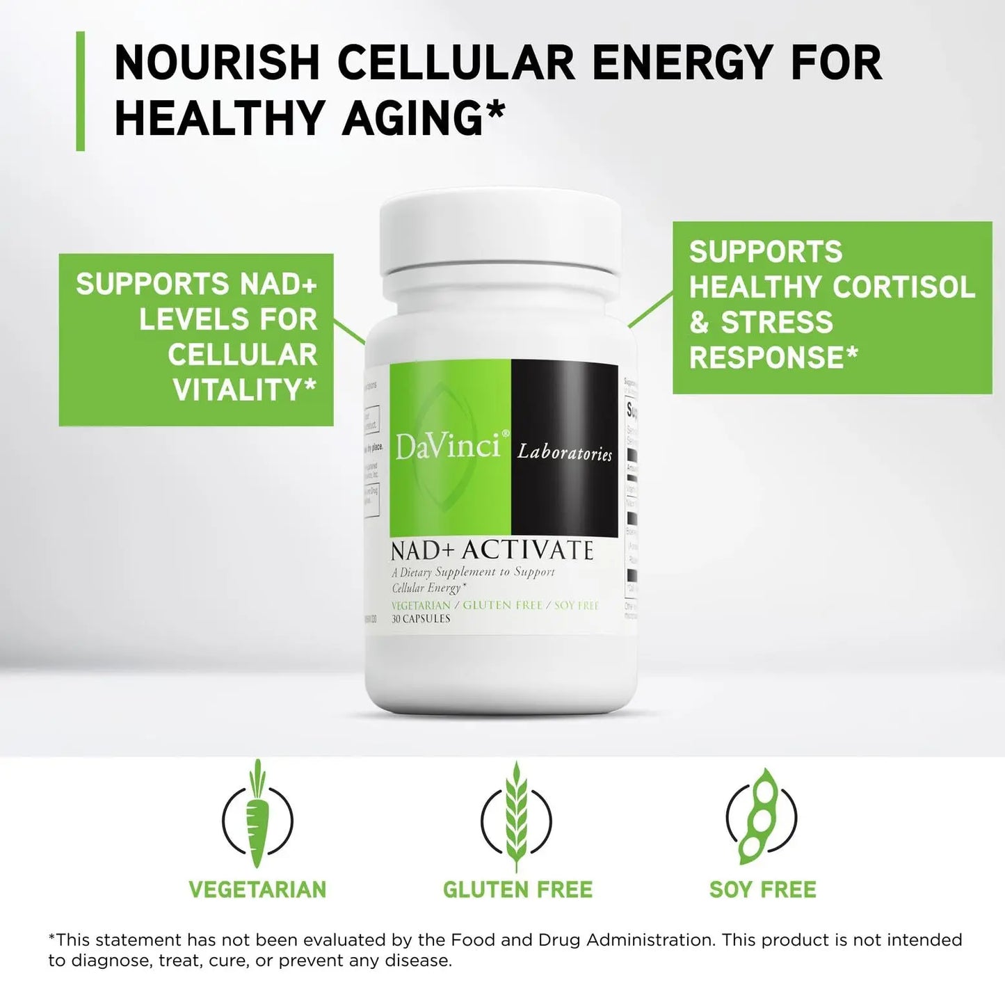 DAVINCI Labs NAD+ Activate - NAD Supplement with Vitamin C & Niacin - Helps Support Brain Health, Cellular Energy & More* - Vegetarian, Gluten-Free & Soy-Free - 30 Capsules DAVINCIBuy Supplements Australia