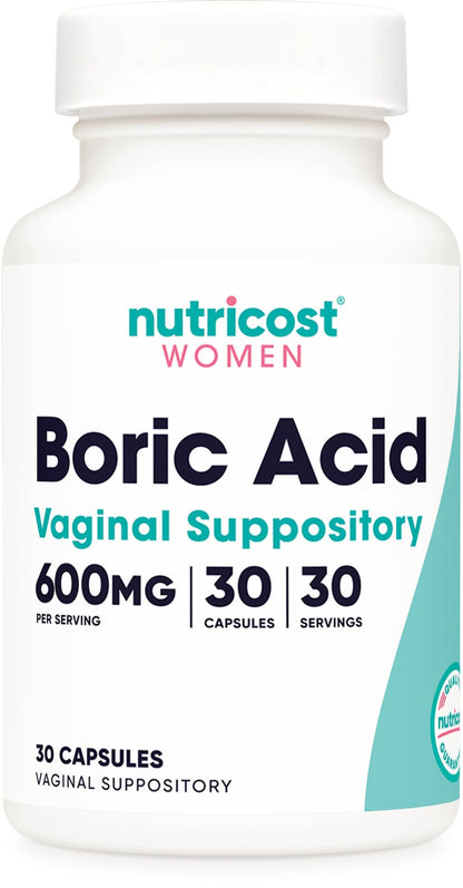 Nutricost Boric Acid 600mg, 30 Capsules - Vaginal Suppository - Non-GMO - for Women NutricostBuy Supplements Australia