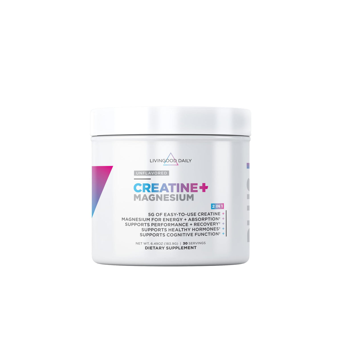 Livingood Daily Creatine + Magnesium Powder, Unflavored | 5g Micronized Creatine Monohydrate with Magnesium for Energy, Muscle Recovery & Performance | 30 Servings Livingood DailyBuy Supplements Australia