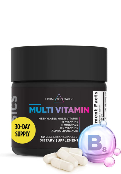 Livingood Daily Methylated Multivitamin for Women and Men, Multi Vitamin Supplement with Alpha Lipoic Acid, B Vitamins, Iron, Zinc and Selenium, Energy
