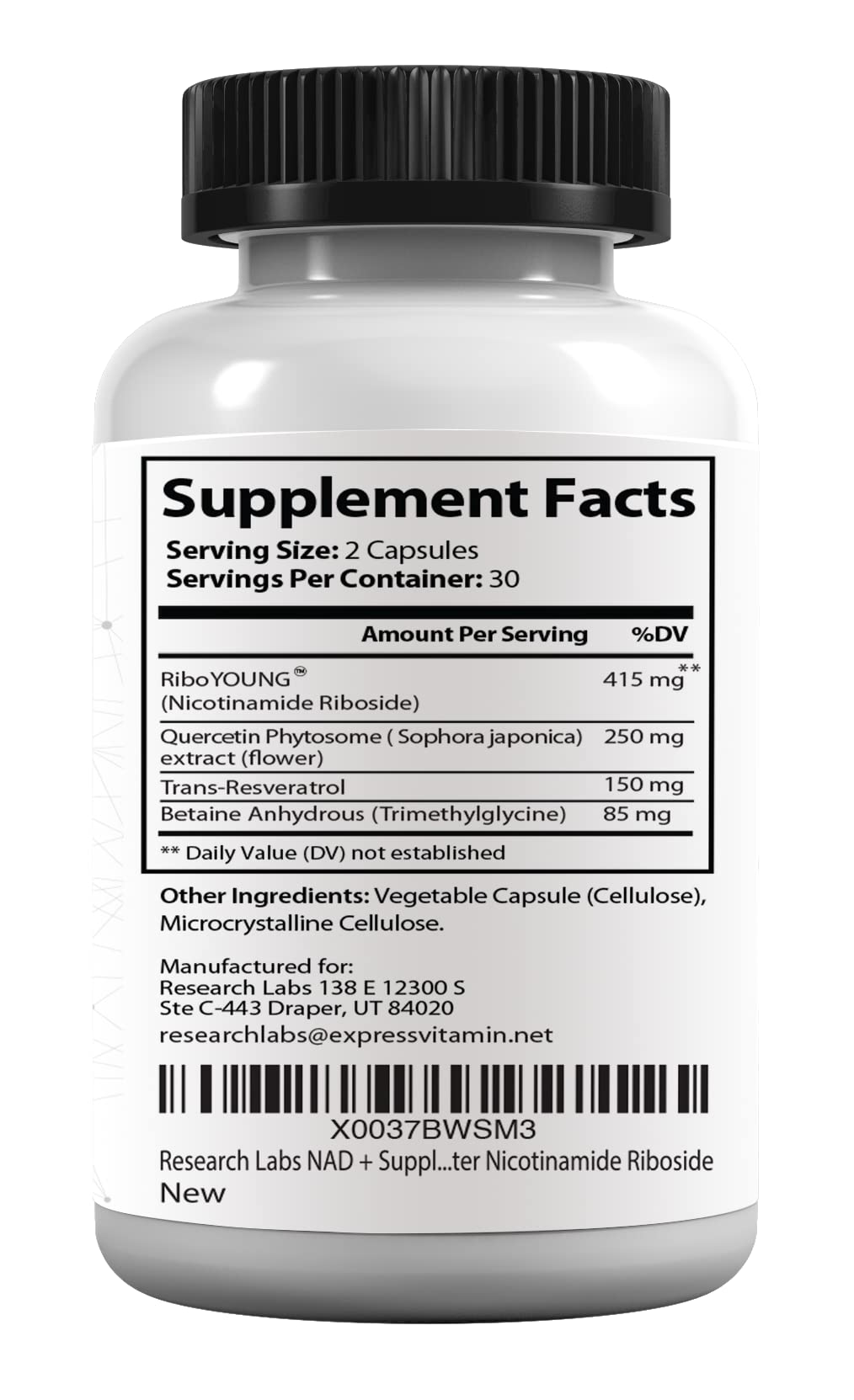 Research Labs NAD+ Supplement 2 for 1 Ad. Proprietary Formula w/Patent Pending RiboYOUNG™. NRF2 Activator, Nicotinamide Riboside, Quercetin, Resveratrol, Betaine. True NAD Supplement Anti Aging… Research LabsBuy Supplements Australia
