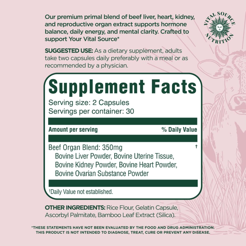 Vital Source Nutrition - BiFi Capsules - Premium Primal Organ Blend - Supports Hormone Health, Energy, Stamina & Clarity - Daily Vitality - Ancestral Supplements for Women - No Artificial Ingredients Vital Source NutritionBuy Supplements Australia