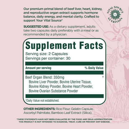 Vital Source Nutrition - BiFi Capsules - Premium Primal Organ Blend - Supports Hormone Health, Energy, Stamina & Clarity - Daily Vitality - Ancestral Supplements for Women - No Artificial Ingredients Vital Source NutritionBuy Supplements Australia