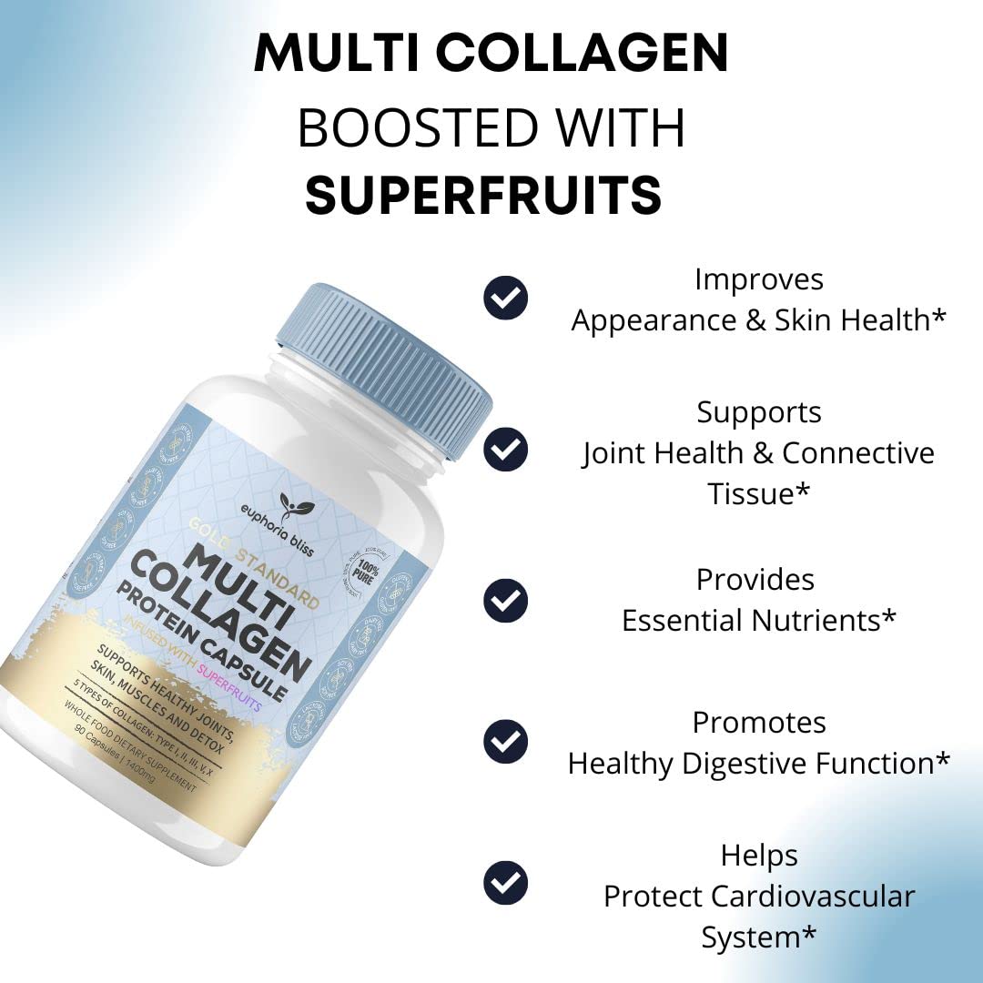 High Strength Multi Collagen 1400MG Tablets with Turmeric & Kelp, Skin, Hair, Nails Euphoria BlissBuy Supplements Australia