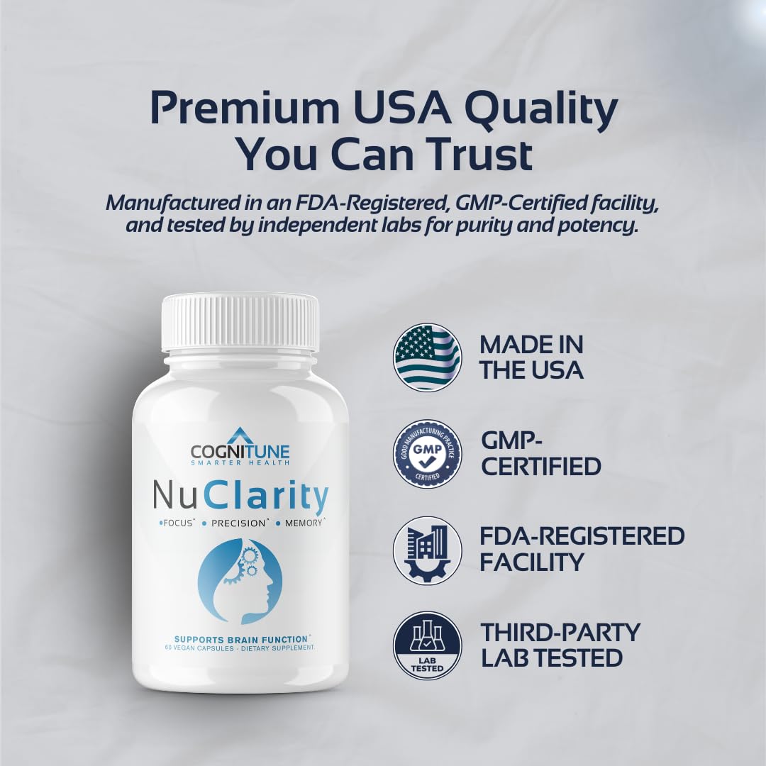 CogniTune NuClarity Brain Supplement for Memory and Focus - Caffeine-Free Nootropic for Mental Clarity Without Jitters - with Ginkgo Biloba, Bacopa Monnieri, Alpha-GPC for Cognitive Support CogniTuneBuy Supplements Australia