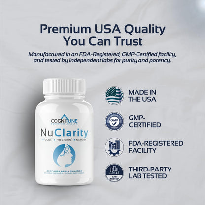 CogniTune NuClarity Brain Supplement for Memory and Focus - Caffeine-Free Nootropic for Mental Clarity Without Jitters - with Ginkgo Biloba, Bacopa Monnieri, Alpha-GPC for Cognitive Support CogniTuneBuy Supplements Australia