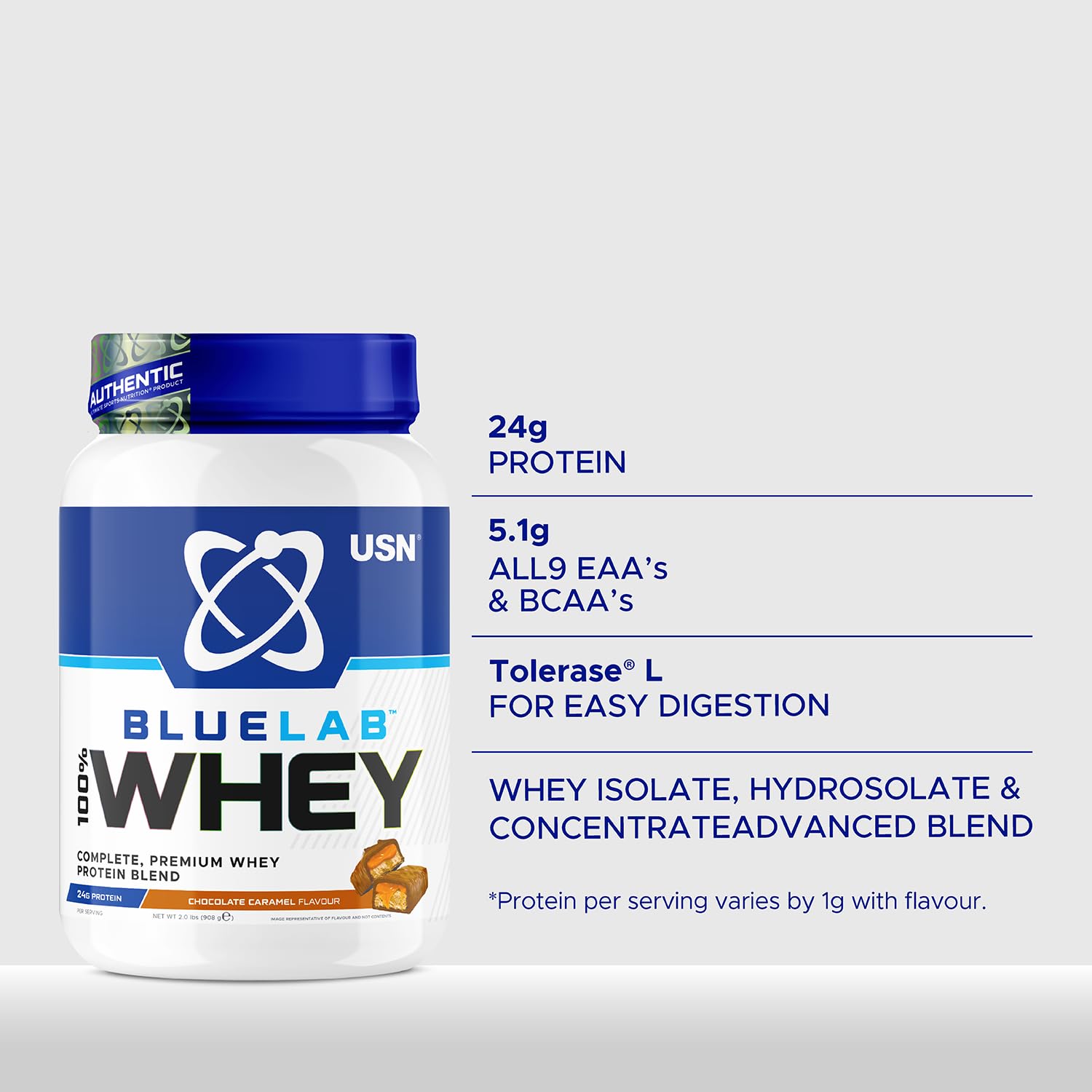 USN Blue Lab Whey Protein Powder: Chocolate Caramel - Whey Protein 908g USNBuy Supplements Australia