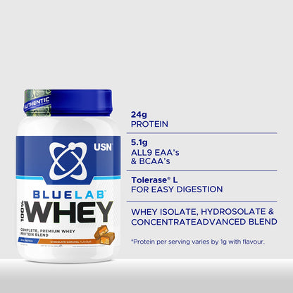 USN Blue Lab Whey Protein Powder: Chocolate Caramel - Whey Protein 908g USNBuy Supplements Australia