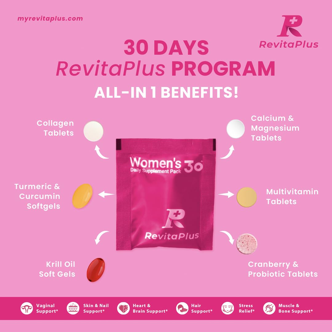 RevitaPlus Multivitamin for Women with Vitamin A,B,C,D3,E,K2,Biotin, Collagen,Krill Oil,Cranberries Supports Energy,Wellness,Beauty and Immune - Vitamin Packs for Women Health 30 Packs RevitaPlusBuy Supplements Australia