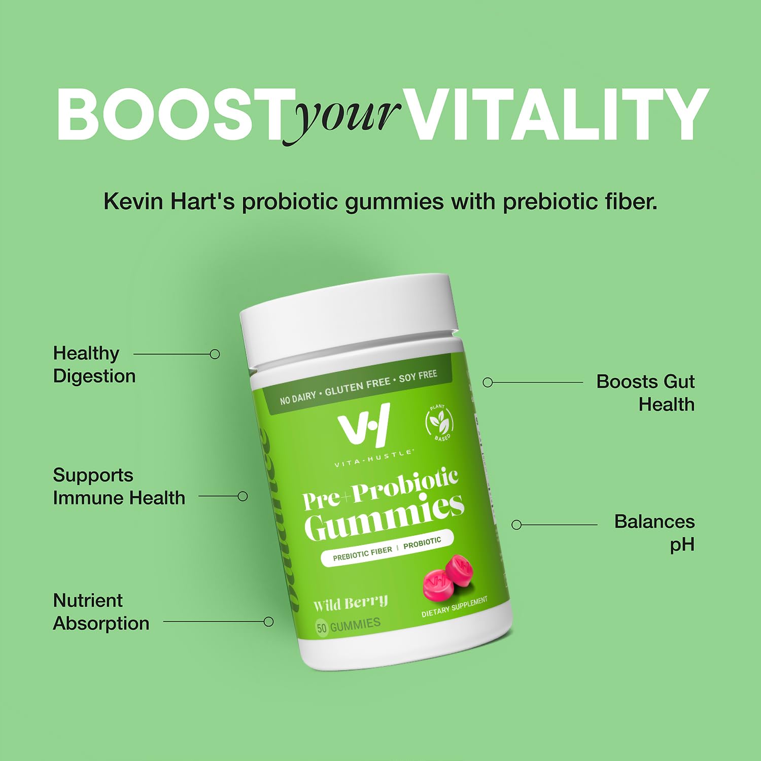 VitaHustle Probiotic Gummies + Prebiotics by Kevin Hart with Chicory Root Inulin Fiber VitaHustleBuy Supplements Australia