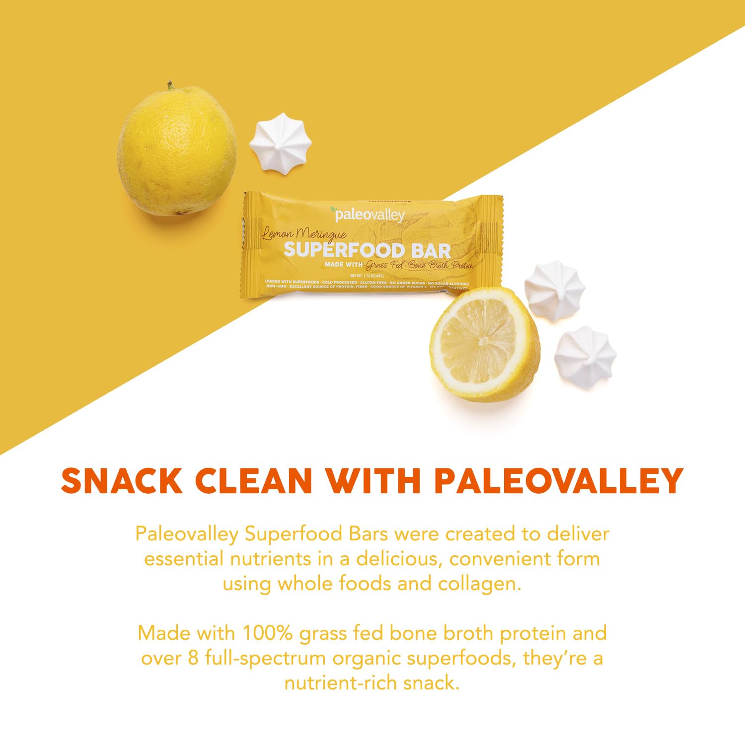 Paleovalley Superfood Bars – Lemon Meringue– 10 Pack – 9g Protein per Bar – Gluten-Free, Grain-Free, Paleo, Non-GMO – On-the-Go Snack PaleovalleyBuy Supplements Australia