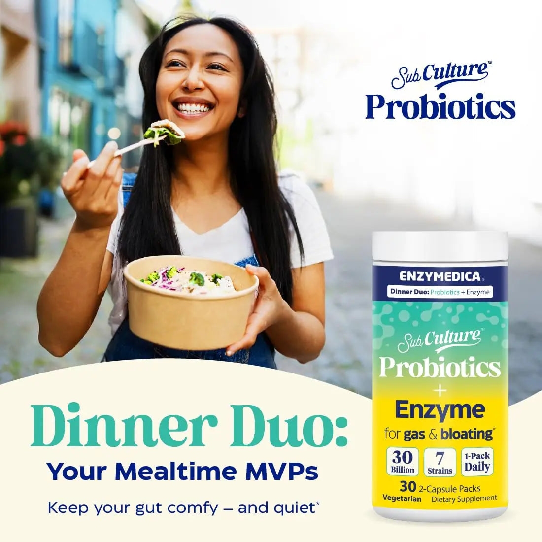 Enzymedica Dinner Duo for Gas & Bloating – Probiotics + Digestive Enzyme Packets for Occasional Gas, 30B CFU of 7 Live Strains, Vegetarian – 30 Daily Packs EnzymedicaBuy Supplements Australia