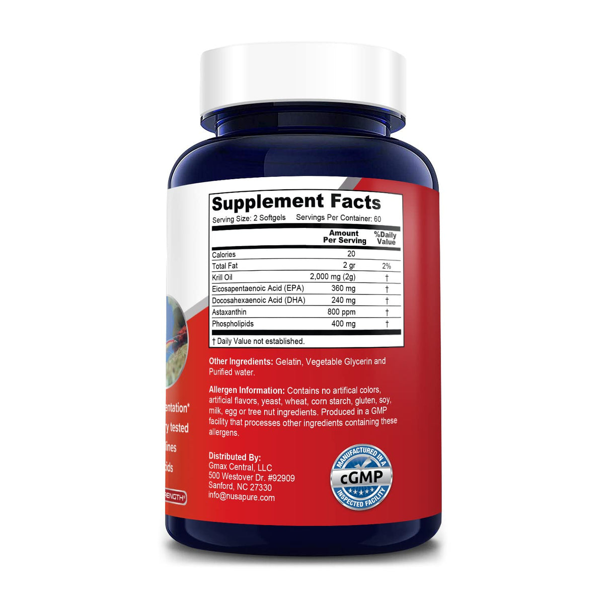 NusaPure Antarctic Krill Oil 2000 mg 120 Softgels, Omega-3 EPA 360mg, DHA 240mg NusaPureBuy Supplements Australia