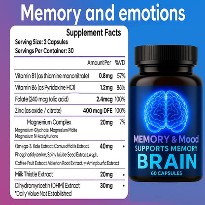 Nootropic Brain Supplements for Memory and Focus, Cognitive Support Formula with B Vitamins, Folate & Dihydromyricetin – Mental Clarity & Daily Performance, 60 Capsules (1) DFTLUUEBuy Supplements Australia