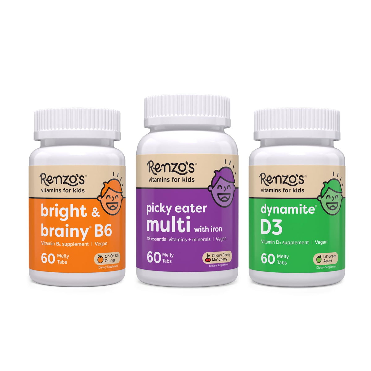 Renzo's Vitamins Adventurous Kid Bundle - Picky Eater Kids Multivitamin, Vitamin D3 for Kids, and Bright & Brainy Vitamin B6 Renzo'sBuy Supplements Australia