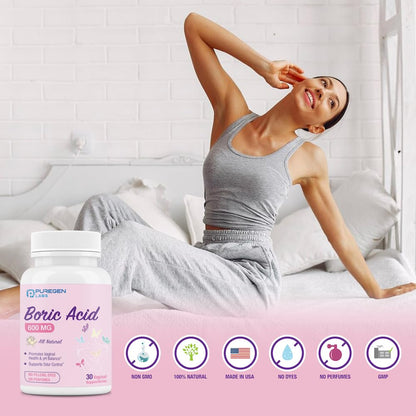 Puregen Labs Boric Acid 600 mg Vaginal Suppositories - 100% Pure | All Natural Without Dyes or Fillers P Puregen LabsBuy Supplements Australia
