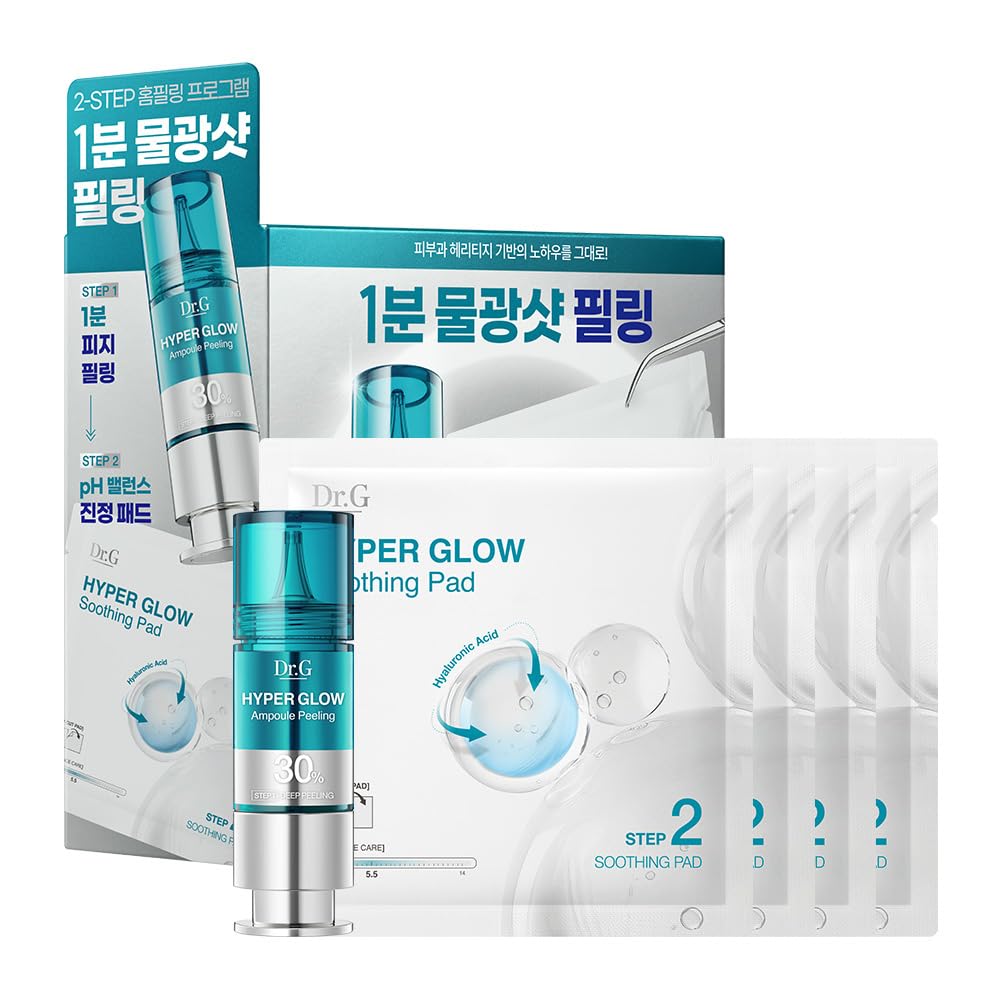Dr. G Hyper Glow Ampoule Peeling 2-Step System - Removes Dead Skin - Instant Hydration - Korean Skin Care - Comes with Hyper Glow Ampoule Peeling Serum 30% (15 mL) & Soothing Pad (4 Pack) Dr.G buy supplements Au