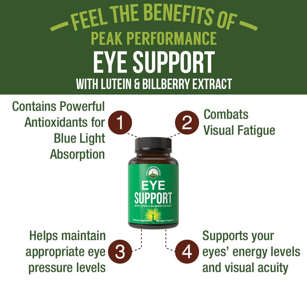 Peak Performance Eye Vitamins - Macular Support Supplement with Lutein, Zeaxanthin, Astaxanthin, Carotenoids, Bilberry Extract. Capsules for Aging Eyes, Computer, Smartphone Users. Avoid Degeneration Peak PerformanceBuy Supplements Australia