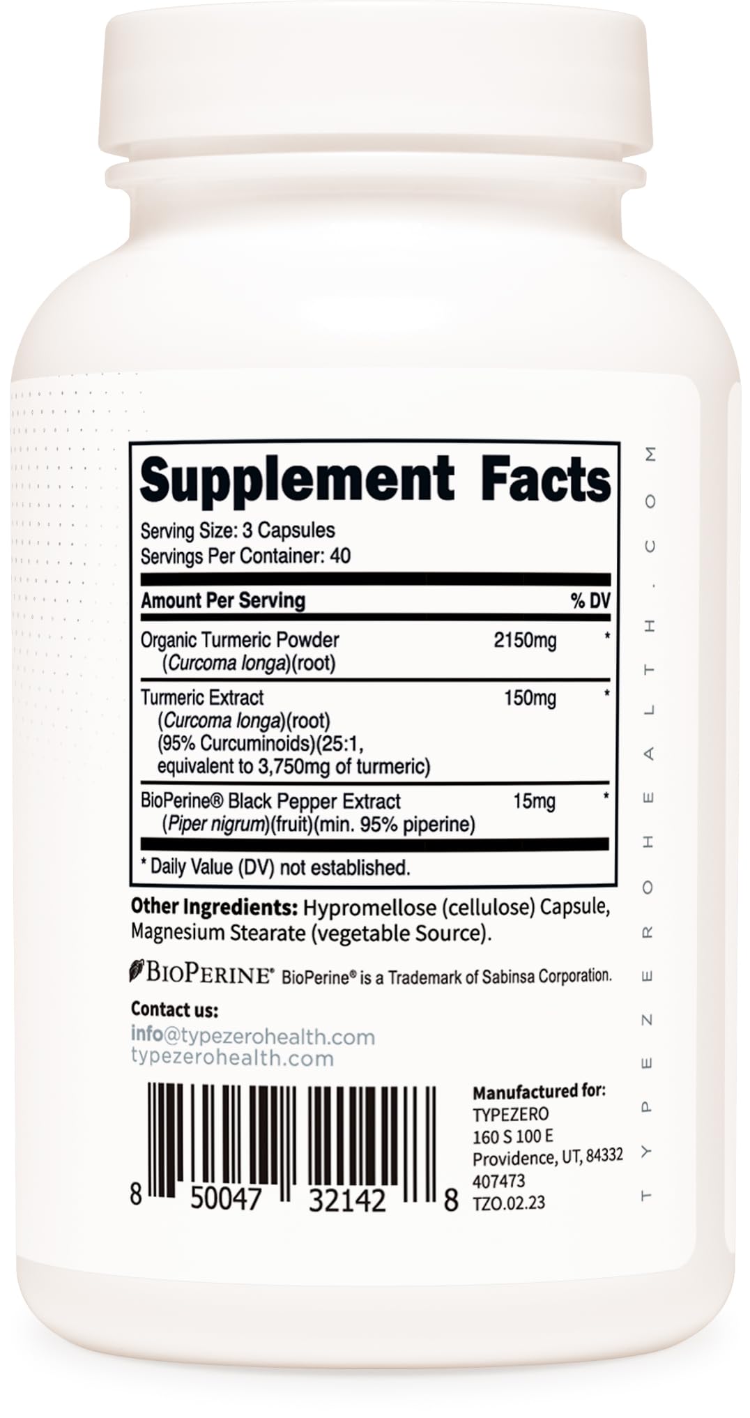 Type Zero Turmeric with Bioperine (120 Capsules) (2300mg per Serving) - GMO Free, Gluten Free, 3rd Party Tested Type ZeroBuy Supplements Australia