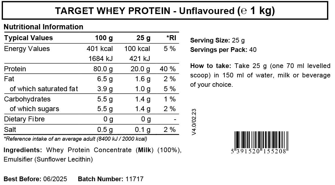 Whey Protein Powder | Unflavoured | Target Whey Protein by ROS Nutrition | 1 Kg | 40 Servings ROS NutritionBuy Supplements Australia