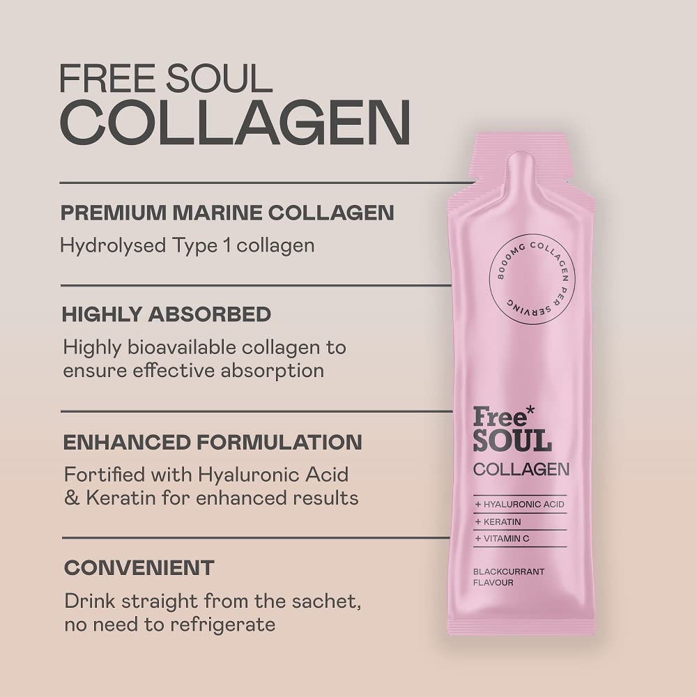 Marine Collagen Liquid 8000mg with Hyaluronic Acid, Keratin, & Vitamin C, 14 x 8000mg Hydrolysed Collagen Free SoulBuy Supplements Australia