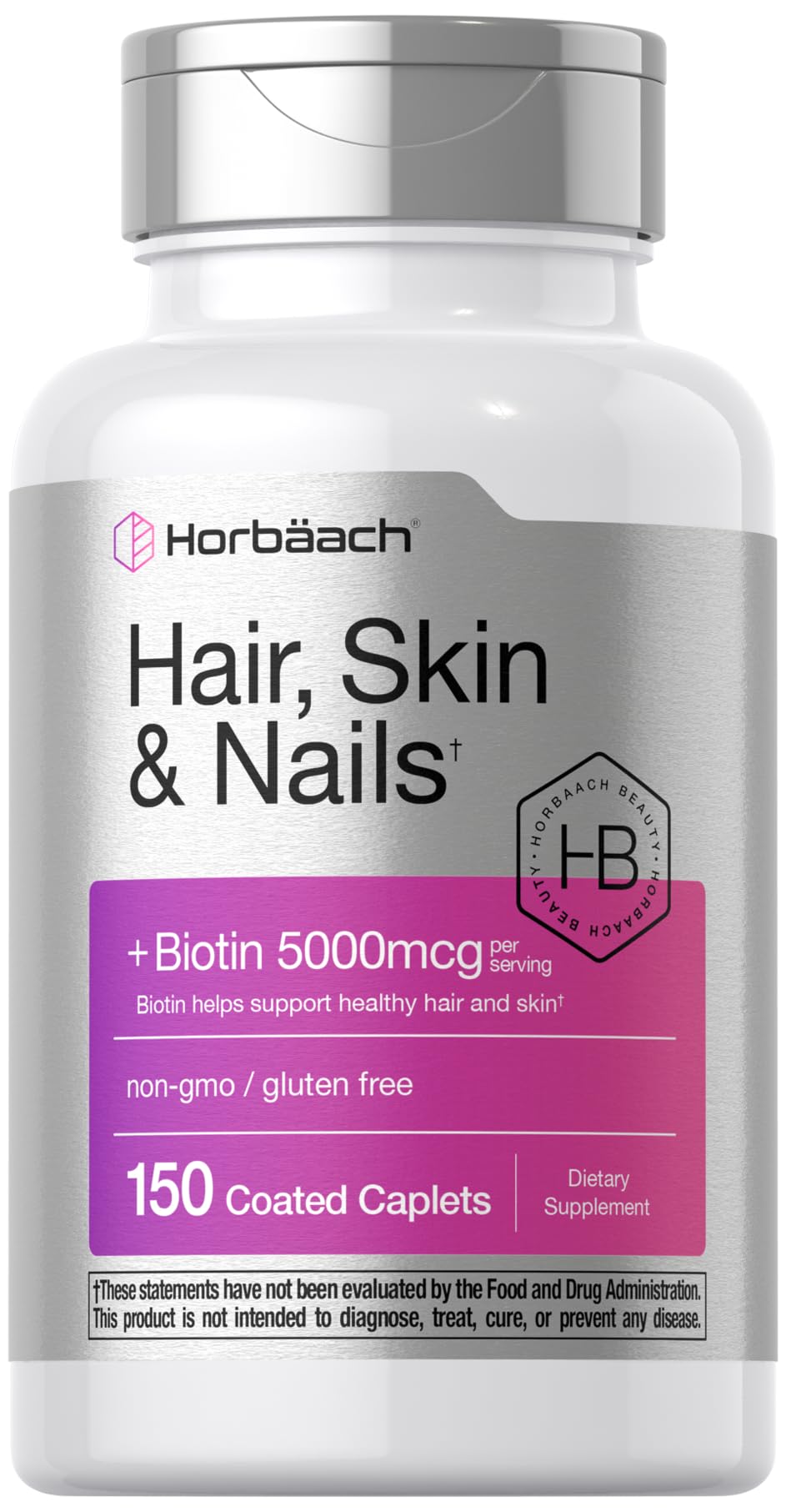 Horbäach Hair Skin and Nails Vitamins | 150 Caplets | with Biotin and Collagen | Supplement for Women and Men | Non-GMO, Gluten Free Horbäach buy supplements Au