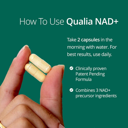 Qualia NAD Supplement — Clinically Proven to Boost NAD+ up to 67%. Optimized Aging, Energy, Focus. Elite NAD+ Booster Ingredients Nicotinamide Riboside (NIAGEN), Niacin, Niacinamide (1 Month Supply) QUALIA LIFE SCIENCESBuy Supplements Australia