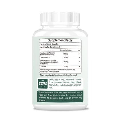 NAD Supplement 500mg, Pure Organic NAD+ Supplement for Women & Men, NAD+ with Trans-Resveratrol & CoQ10 & Quercetin for Cellular Energy & Healthy Aging, NMN Alternative (90 Vegan Caps) VitaHarborBuy Supplements Australia