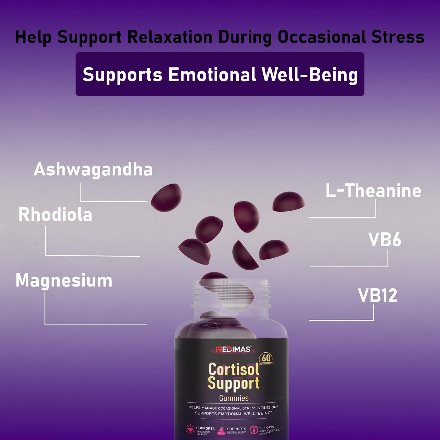 Redimas Cortisol Gummies for Women & Men with Ashwagandha, Magnesium, L-Theanine and Multivitamin, Vegan Chewable Gummies for Daily Lifestyle Balance, Convenient Adult Supplement, 60 Count RedimasBuy Supplements Australia