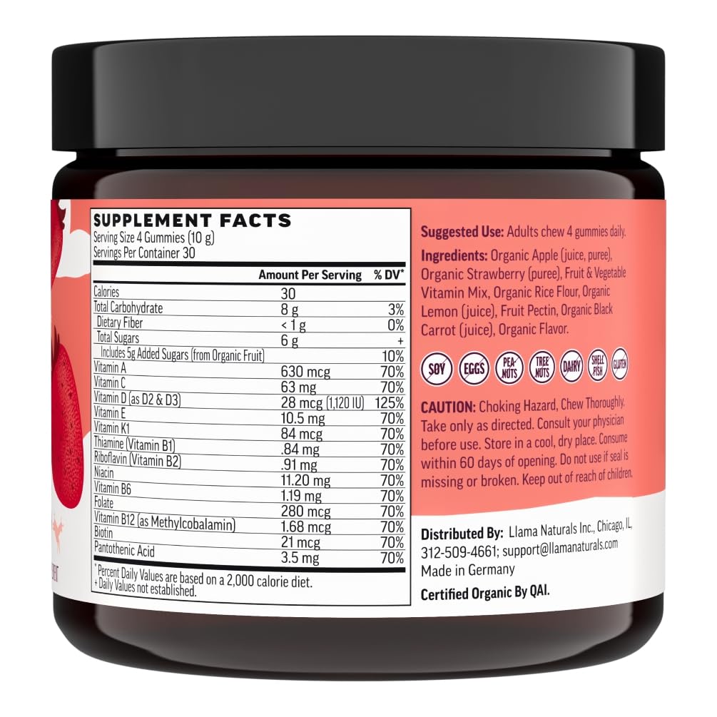 Llama Naturals Multivitamin for Women & Men, Vegan, Organic Gummies with Vitamin D, C & K, Adults Real Fruit Gummy Vitamins Llama NaturalsBuy Supplements Australia