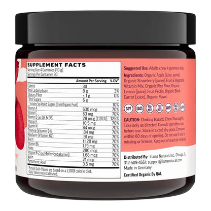 Llama Naturals Multivitamin for Women & Men, Vegan, Organic Gummies with Vitamin D, C & K, Adults Real Fruit Gummy Vitamins Llama NaturalsBuy Supplements Australia