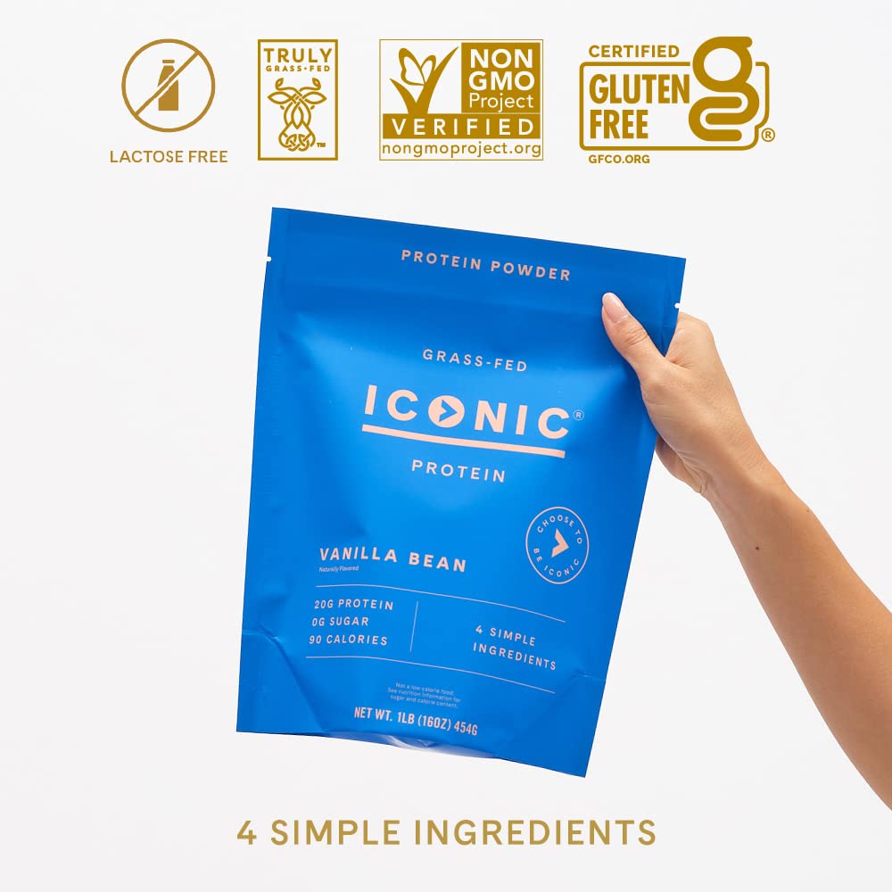 ICONIC Protein Powder, Vanilla Bean - Sugar Free, Low Carb Protein Powder - Lactose Free, Gluten Free, Non-GMO - 20g Grass Fed Whey & Casein Protein - Keto Friendly, 1 lb Pouch (18 Servings) ICONIC buy supplements Au