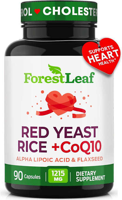 Red Yeast Rice 1215 mg. Capsules - Extra Strength Red Rice Yeast with CoQ10 Supplement, Plus Alpha Lipoic Acid & Organic Flaxseed, Citrinin Free,