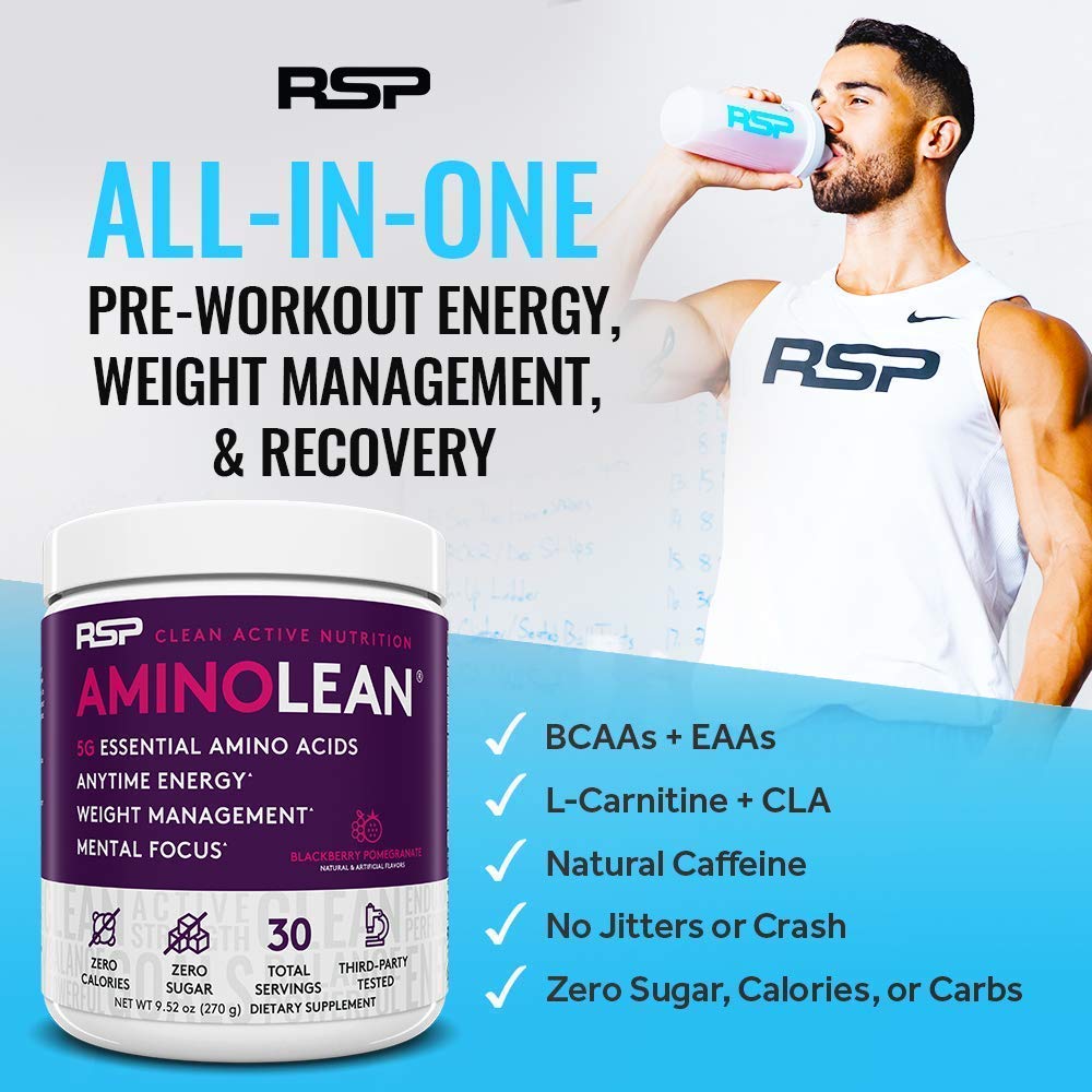 RSP NUTRITION AminoLean Pre Workout Energy (BlackBerry Pomegranate 30 Servings) with TrueFit Protein Powder (Vanilla 2 LB)