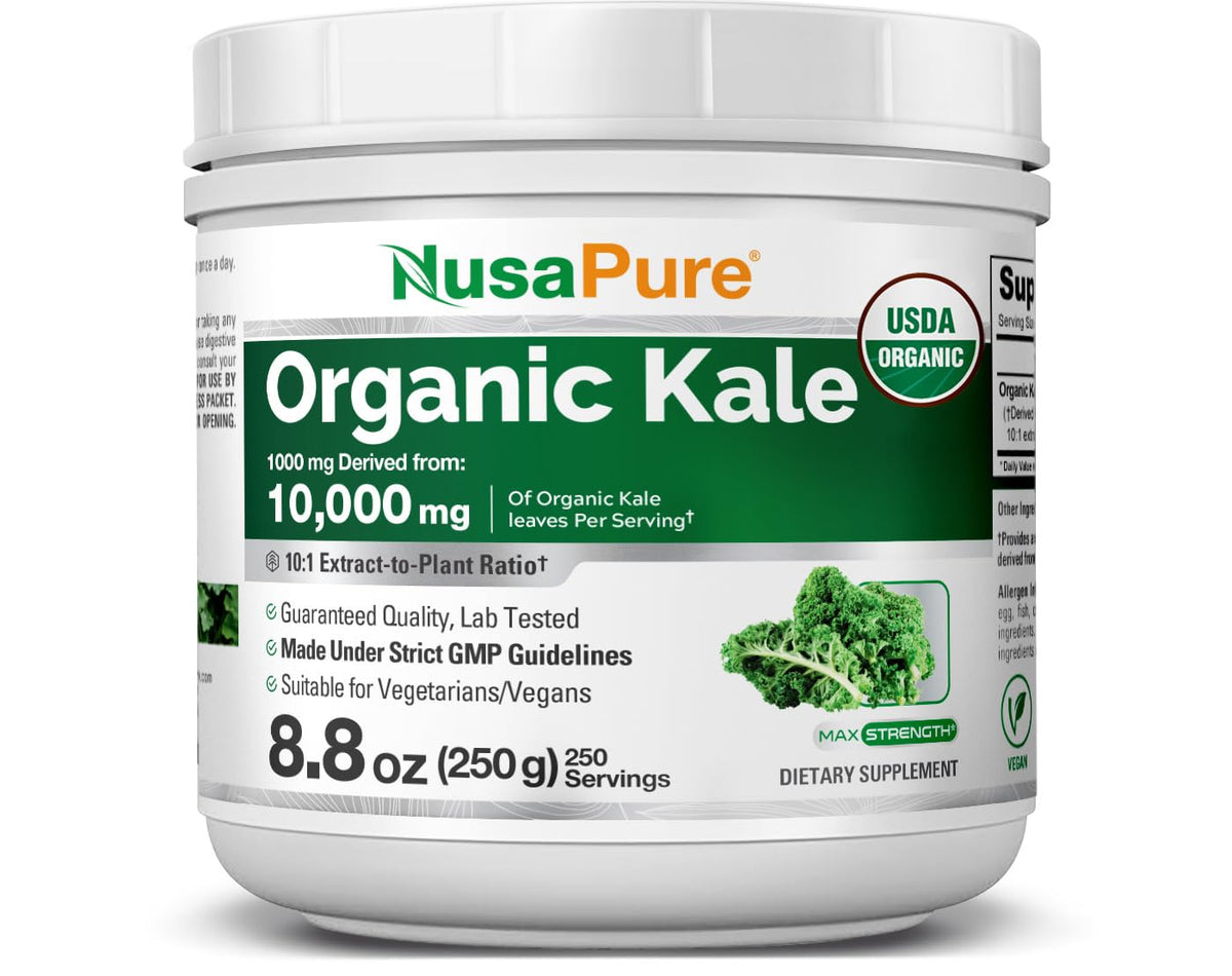 NusaPure Organic Kale Powder Extract 10:1 - Suitable for Vegetarian/Vegan, Non- GMO - 10,000 mg - 250 Capsules NusaPureBuy Supplements Australia