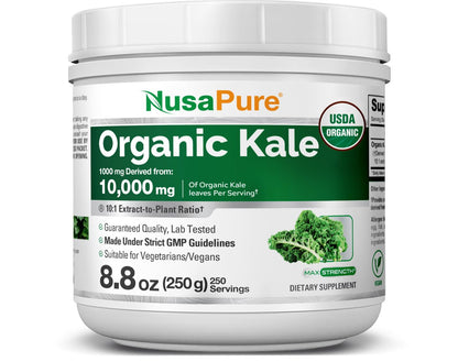 NusaPure Organic Kale Powder Extract 10:1 - Suitable for Vegetarian/Vegan, Non- GMO - 10,000 mg - 250 Capsules NusaPureBuy Supplements Australia