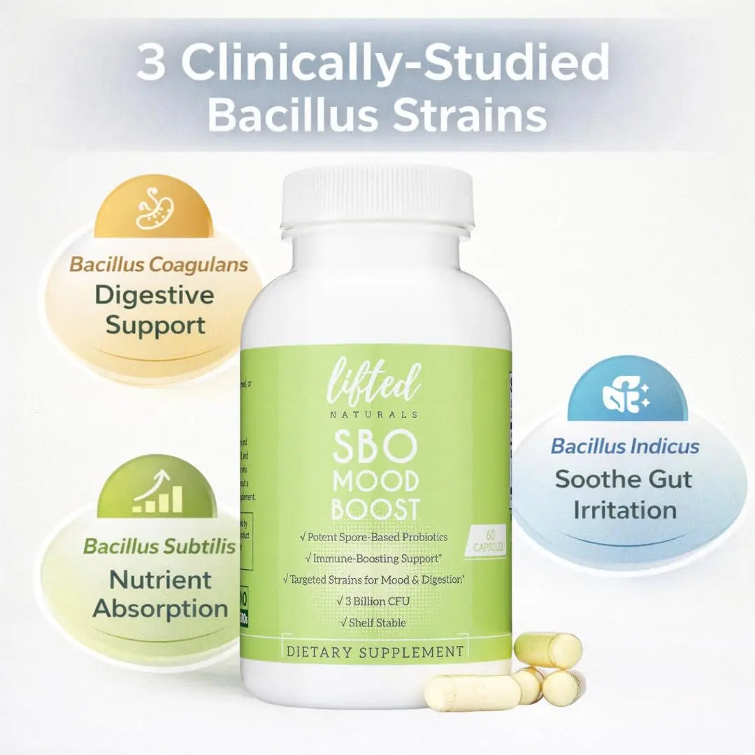 Lifted Naturals Spore Based Probiotic Probiotics - SBO Mood Boost - Spore/Soil-Based - Digestion & Natural Mood Support - Histamine-Free - 60 Day Supply, Non-GMO, Dairy-Free, Gluten-Free, Vegan Lifted Naturals buy supplements Au