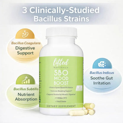Lifted Naturals Spore Based Probiotic Probiotics - SBO Mood Boost - Spore/Soil-Based - Digestion & Natural Mood Support - Histamine-Free - 60 Day Supply, Non-GMO, Dairy-Free, Gluten-Free, Vegan Lifted Naturals buy supplements Au
