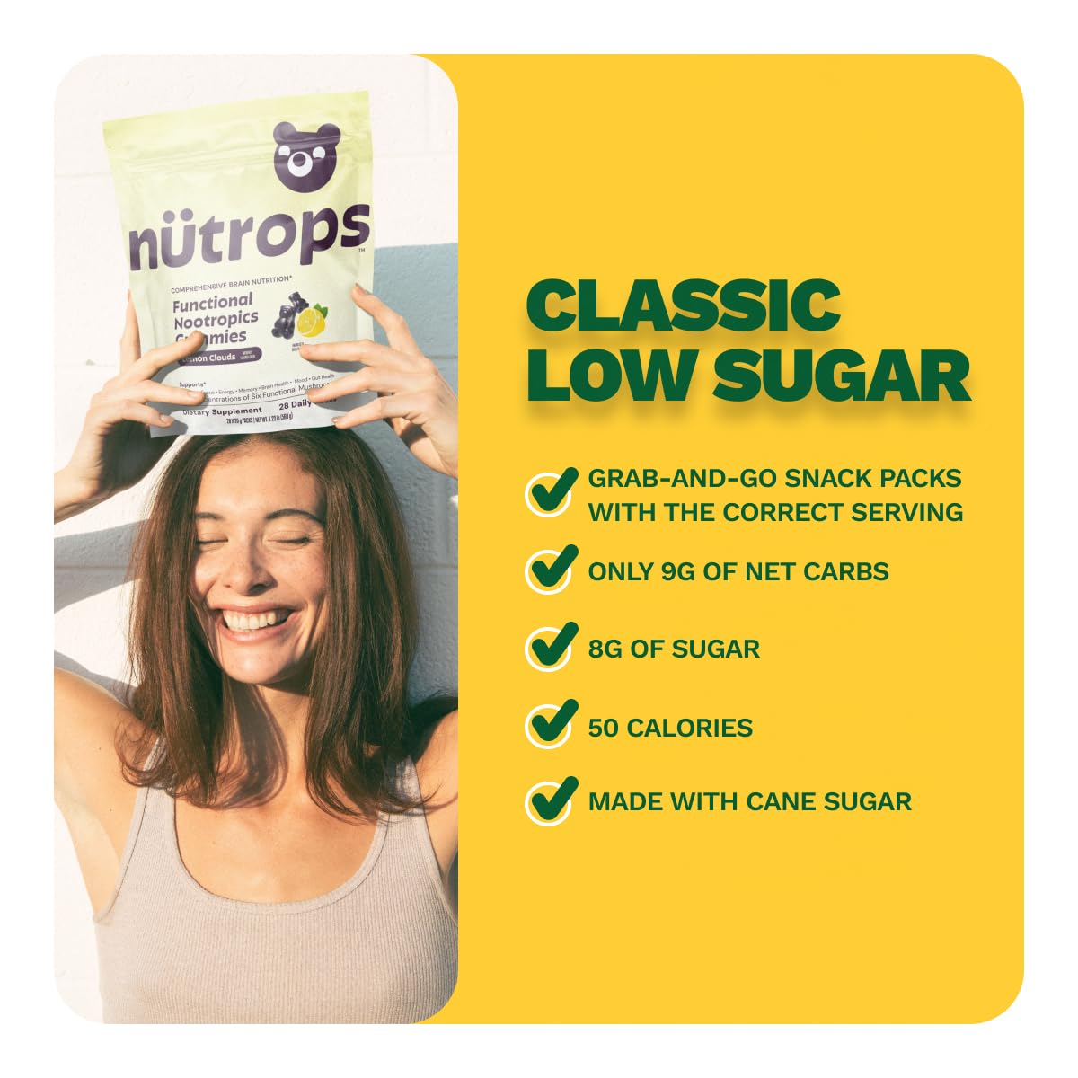 Nutrops Lions Mane Mushroom Gummies for adults, Functional Nootropics, Herbal Brain Supplement for Energy, Brain Health, Cognitive, Memory & Focus, Reishi, Chaga, Cordyceps, Coriolus, 28 daily Packs GrünsBuy Supplements Australia