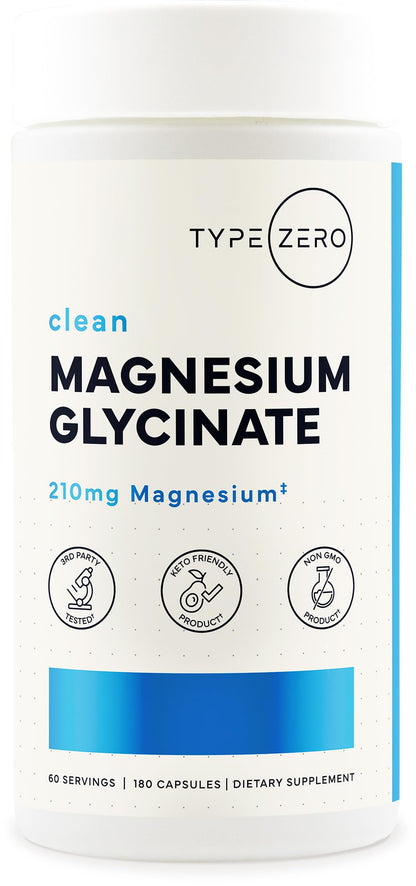 Type Zero Magnesium Glycinate (210mg | 180 Capsules) Pure, Non-GMO, Gluten Free, Natural High Absorption Magnesium Supplement Type ZeroBuy Supplements Australia