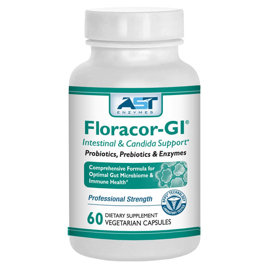 AST Enzymes Floracor - Supports Gut & Intestinal Health - Premium Probiotic, Prebiotic and Enzyme Formula - 60 Vegetarian Capsules