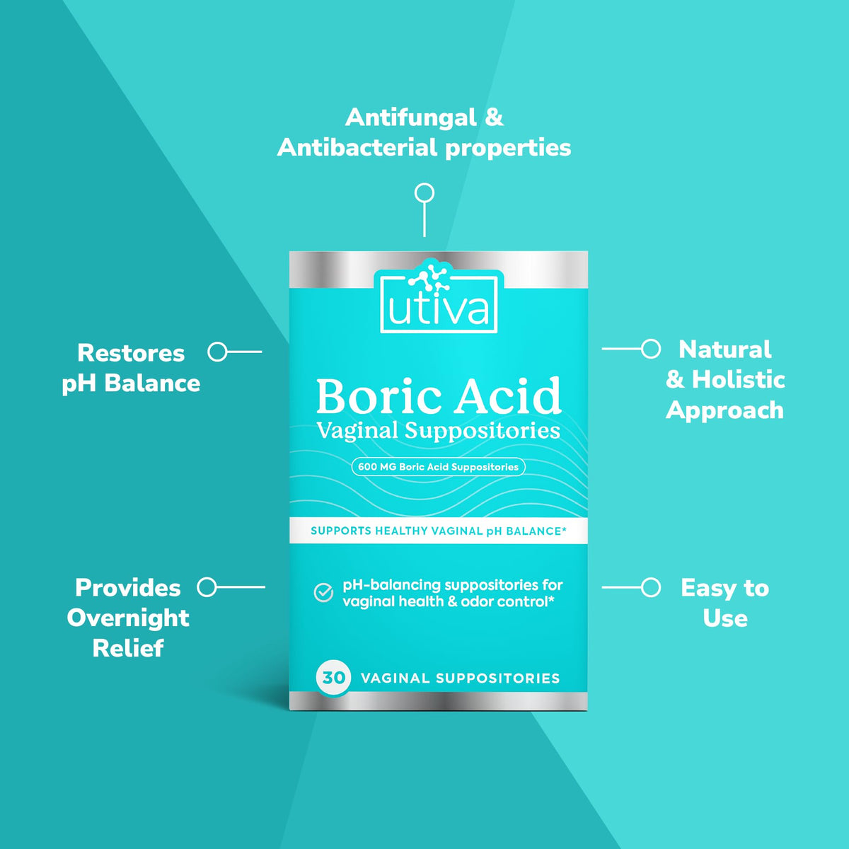 10% Bundle Utiva Boric Acid - 600mg 30-Boric Acid Vaginal Suppositories to Lower pH and Support Vaginal Health + Utiva Suppository Applicators – Hygienic Individually Wrapped 15 Vaginal Applicators Szio+Buy Supplements Australia