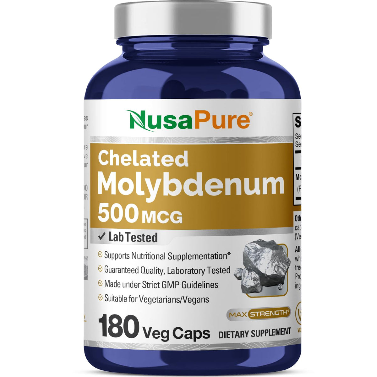 NusaPure Chelated Molybdenum 500 mcg 180 Vegetarian Caps (Vegan, Non-GMO) NusaPureBuy Supplements Australia